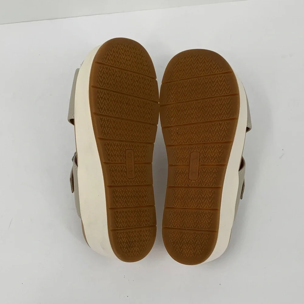 ABEO Solstice Cross wedge flatform slide sandal shoe beige leather tan brown 6.5